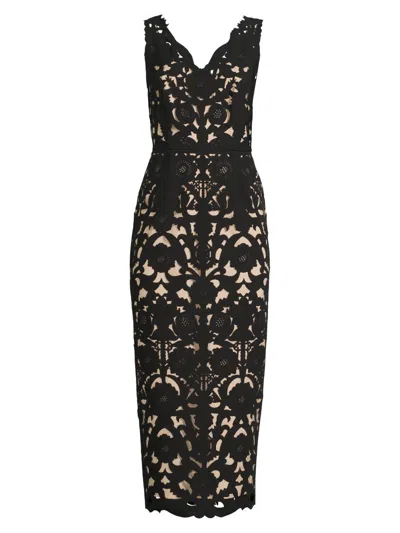 Shani Women's Floral Crepe Laser-cut Midi Dress In Black