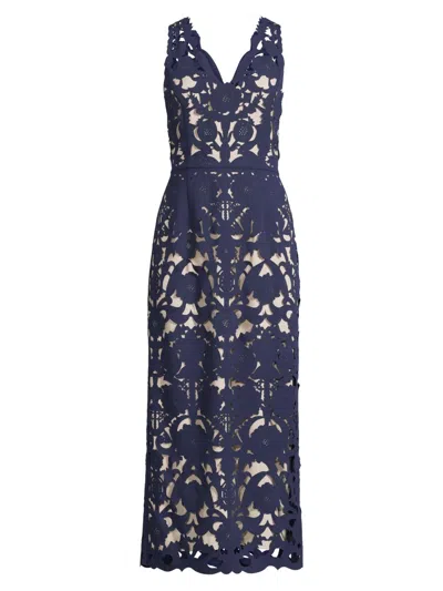 Shani Women's Floral Crepe Laser-cut Midi Dress In Blue