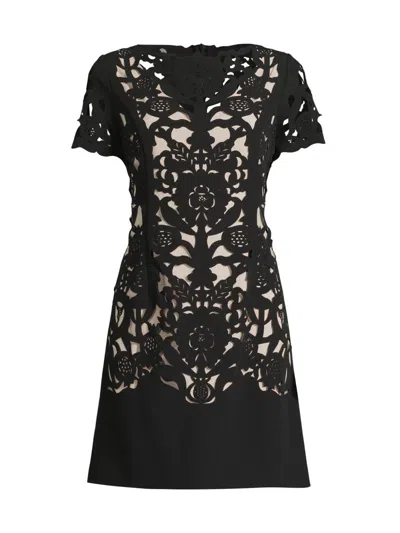 Shani Women's Floral Crepe Laser-cut Sheath Dress In Black