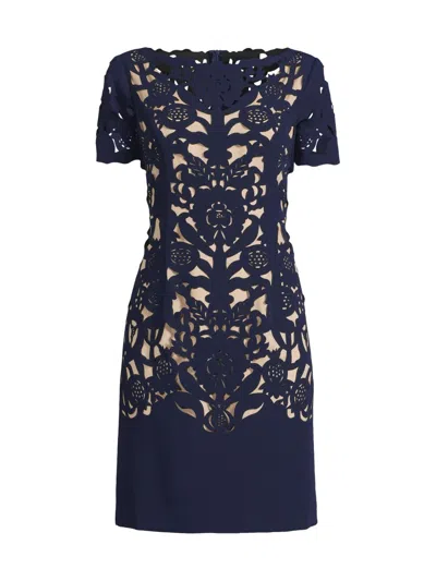 Shani Women's Floral Crepe Laser-cut Sheath Dress In Blue