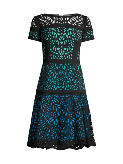 Shani Women's Laser Cut Ombre Dress In Black Teal