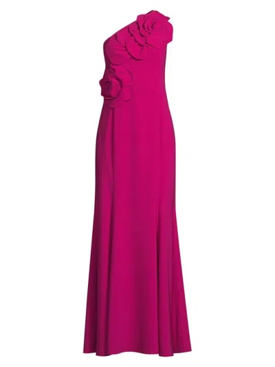 Shani Women's One-shoulder Floral Appliqué Crepe Gown In Pink