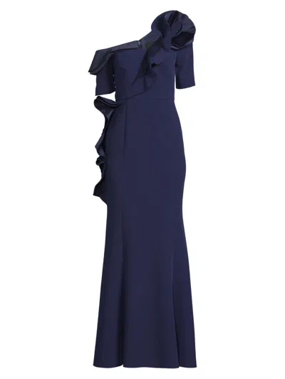 Shani Women's Ruffle Crepe One-shoulder Gown In Blue