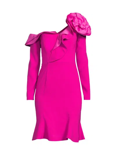 Shani Women's Ruffle Crepe One-shoulder Knee-length Dress In Pink