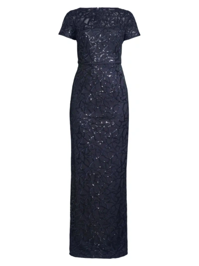 Shani Women's Sequined Illusion-neck Gown In Navy