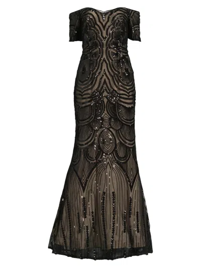 Shani Women's Sequined Short-sleeve Gown In Brown