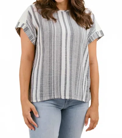 Shannon Passero Regina Short Sleeves Top In Black/cream Stripe In Gray