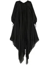 Shanshan Ruan Puff-sleeve Asymmetric Silk Dress In Black