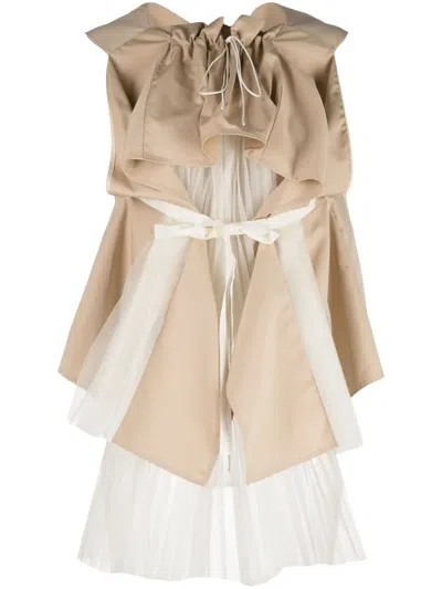 Shanshan Ruan Tulle-overlay Panelled Top In Neutrals