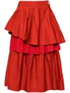 Shanshan Ruan Tulle-overlay Ruffled Skirt In Red
