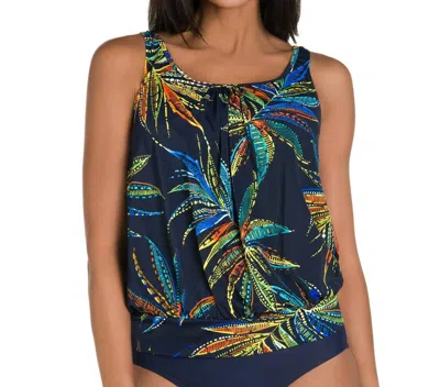 Shape Solver Blouson Tankini Top In Tropical Fiesta In Blue