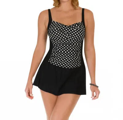 Shape Solver Neutral Spot Twist Front Skater Swimdress In Sol Black And White