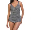 Shape Solver Penbrooke Double Diamond Cross Over Sarong One Piece Swimsuit In Pen Black And White