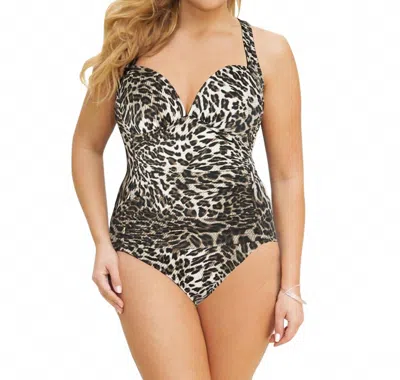 Shape Solver Sweetheart One Piece Swimsuit - Plus In Pen Catwalk In Beige