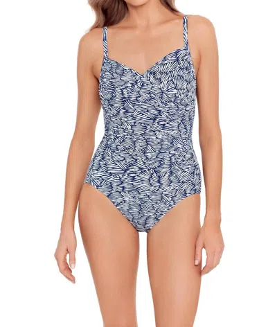 Shape Solver Women's Abstract Surplice One Piece In Navy White In Blue