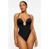 Shapellx Airslim Deep Plunge Low-back Thong Bodysuit In Black