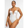 Shapellx Airslim Deep Plunge Low-back Thong Bodysuit In White