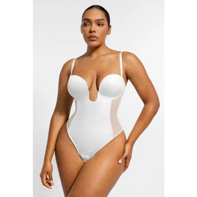 Shapellx Airslim Deep Plunge Low-back Thong Bodysuit In White