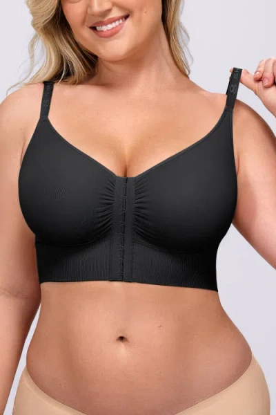 Shapellx Back Smoothing Wireless Front Closure Bra In Black