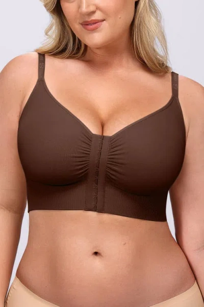 Shapellx Back Smoothing Wireless Front Closure Bra In Brown