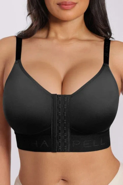 Shapellx Bare Essentials Airslim Unlined Wireless Front-closure Bra In Black