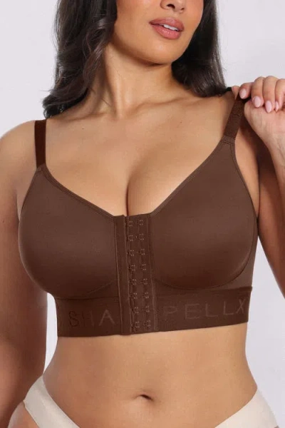 Shapellx Bare Essentials Airslim Unlined Wireless Front-closure Bra In Brown