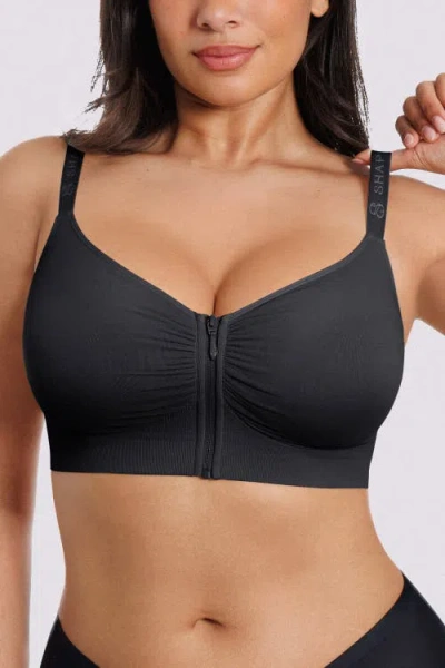 Shapellx Bare Essentials Skin Flow Front-zipper Wireless Bra In Black