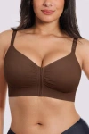 Shapellx Bare Essentials Skin Flow Front-zipper Wireless Bra In Brown
