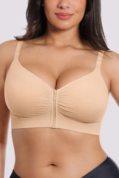 Shapellx Bare Essentials Skin Flow Front-zipper Wireless Bra In Nude