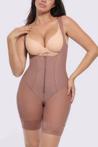 Shapellx Boot-yeah Airslim® Open Bust Tummy Control Bodysuit Bronze Xl In Neutral