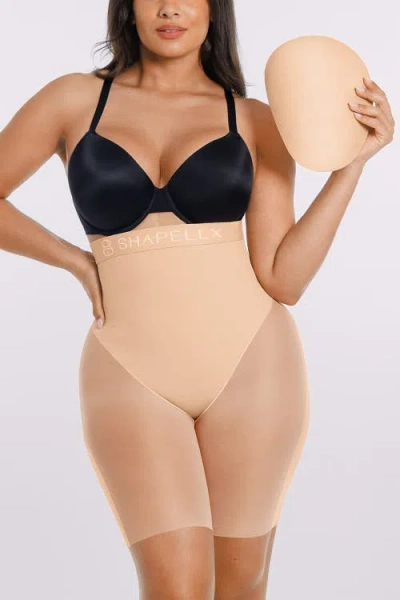 Shapellx Butt Lifting Padded High Waist Shapewear Shorts In Brown