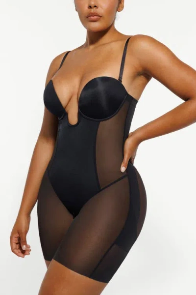 Shapellx Deep Plunge Butt Lifting Shaping Bodysuit In Matte Black