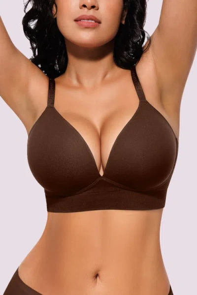 Shapellx Everyday Back Smoothing Wireless Push-up Bra In Brown
