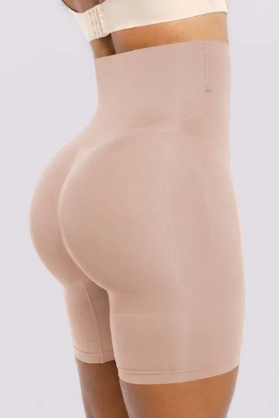 Shapellx Everyday High Waist Shaping Shorts In Warm Sand