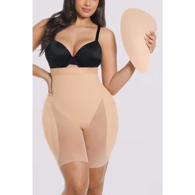 Shapellx Hip Enhancer Padded High Waist Body Shaper Shorts In Brown