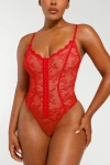 Shapellx Lace Glamour Flawless Fit Thong Bodysuit In Scarlet