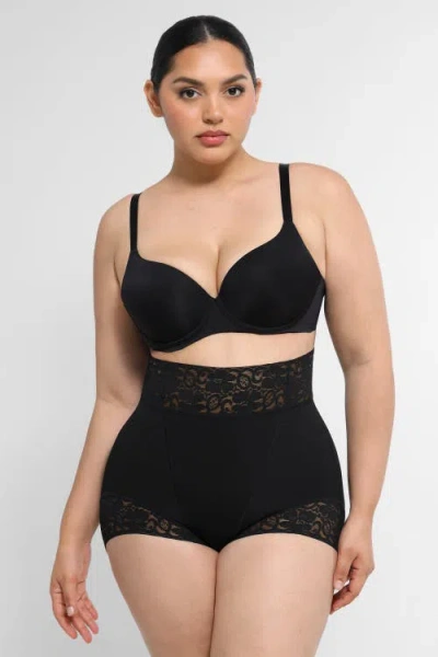 Shapellx Mid-rise Lace Shaper Brief In Black