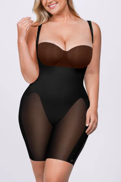 Shapellx Open Bust Mid-thigh Shapewear Bodysuit In Black