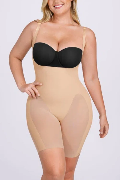 Shapellx Open Bust Mid-thigh Shapewear Bodysuit In Neutral