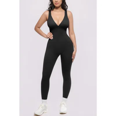 Shapellx Plunge Built-in Bra Shaping Jumpsuit In Black