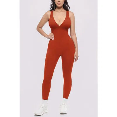 Shapellx Plunge Built-in Bra Shaping Jumpsuit In Orange