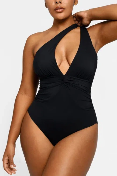 Shapellx Ruched Twist-front Shaping Swimsuit In Black