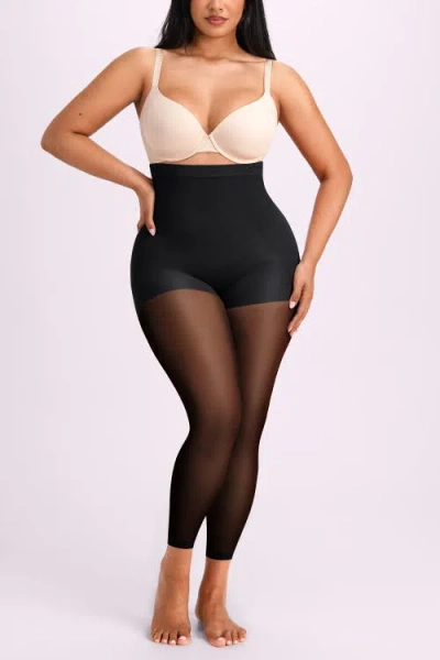 Shapellx Seamless High-waisted Sheer Shaping Tights In Black