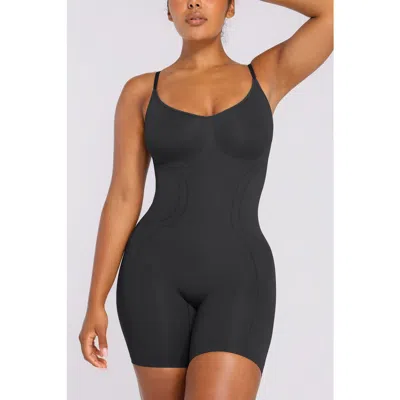 Shapellx Seamless Mid-thigh Full Shaping Bodysuit In Black