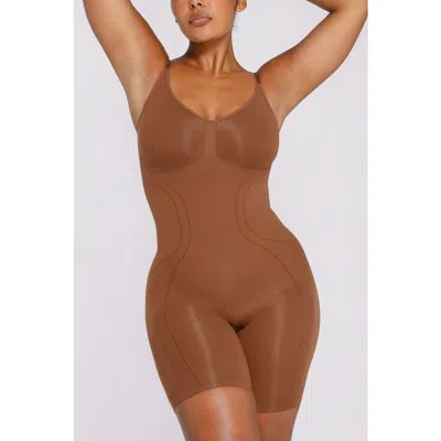 Shapellx Seamless Mid-thigh Full Shaping Bodysuit In Brown