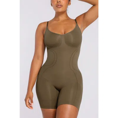 Shapellx Seamless Mid-thigh Full Shaping Bodysuit In Green