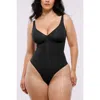 Shapellx Skin Flow Zipper Front Thong Bodysuit In Black