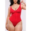 Shapellx Skin Flow Zipper Front Thong Bodysuit In Red