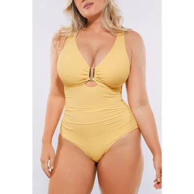 Shapellx Smart Sculp Ruched U-wire Cut Out Shaping Swimsuit In Yellow