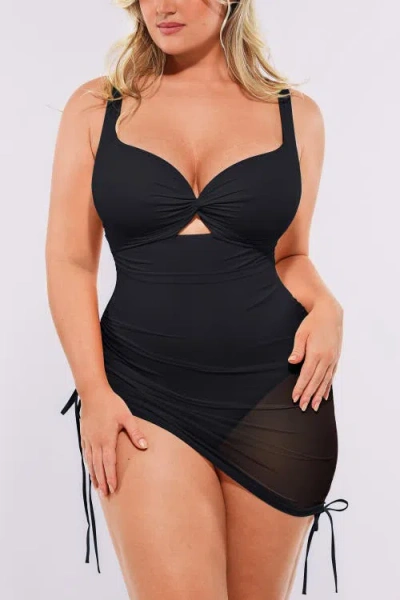 Shapellx Smart Sculpt All-in-one Mesh Wrap Shaping Swimsuit In Black